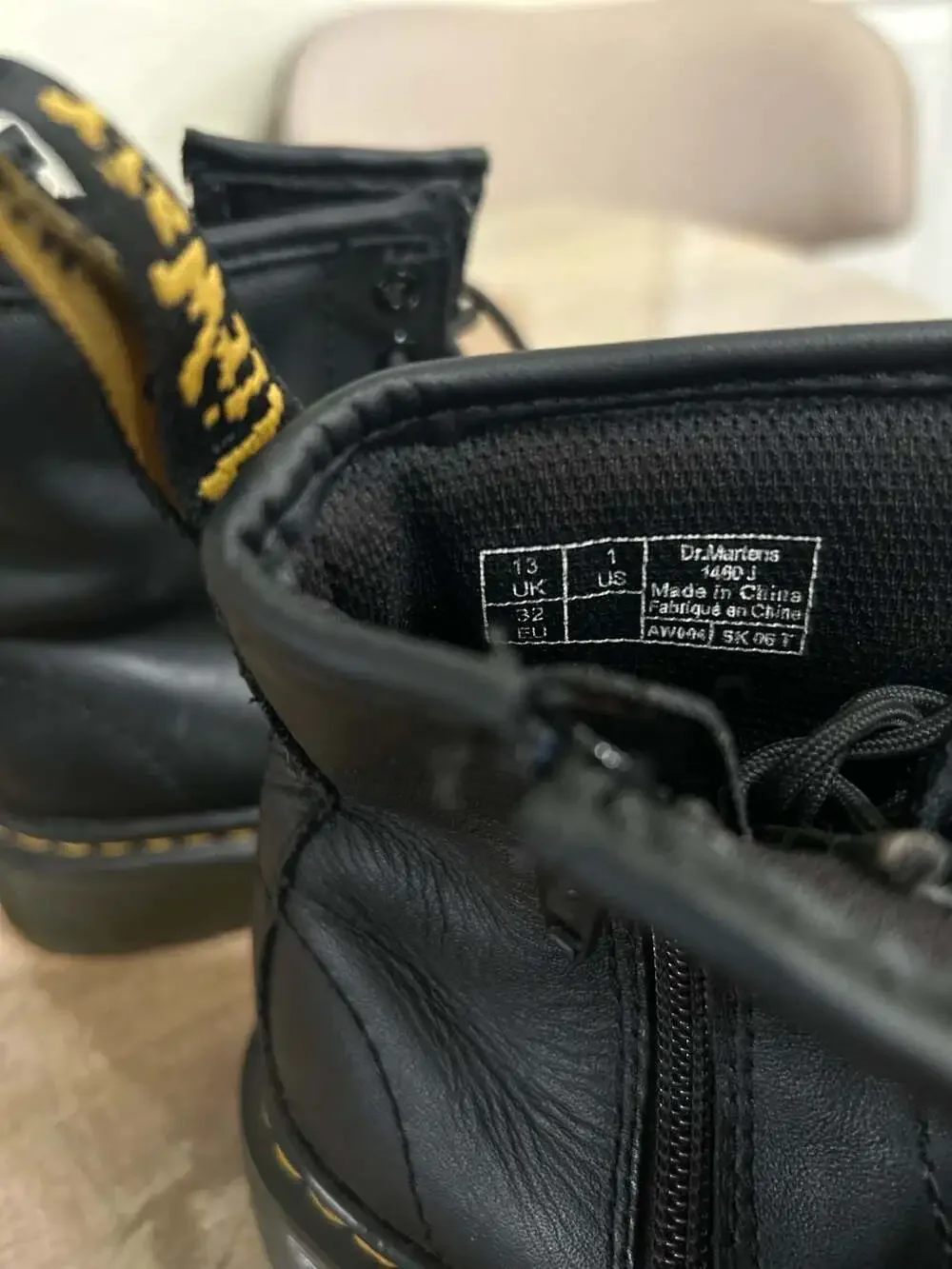 Dr. Martens 1460J Black Leather Side-Zip Combat Boots Youth Size 1